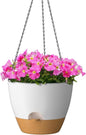 ZMTECH 12 Inch Hanging Planters for Indoor Outdoor Plants, 1 Pack Self Watering Hanging Plant Pots with Drainage Holes and Removable Saucer, Plastic Flower Hanging Pots with Watering Lip (White)