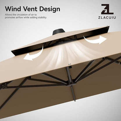 9x12FT Cantilever Patio Umbrella - Heavy Duty Double Layer Offset Design with 360° Rotation, Large Rectangle Sun Shade Umbrella for Garden, Deck, Pool, Backyard, Brown