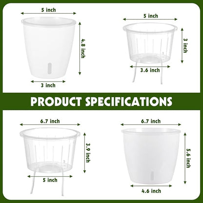 Self Watering Pots for Indoor Plants, 6-Pack 6.7'' Self Watering Planter with Drainage Holes, Small African Violet Pots with Water Indicator, Clear Wick Orchid Pot, White