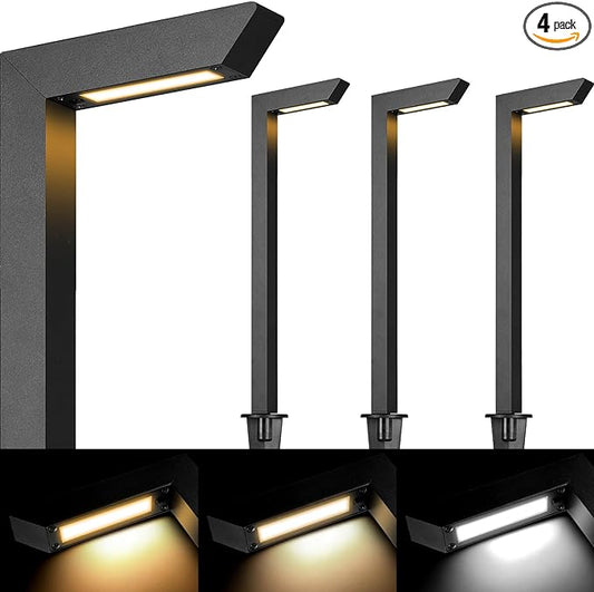 Gardencoin 3CCT LED Low Voltage Landscape Pathway Light, 12V Premium 3000K/4000K/5000K Selectable Path Lights Wired, Modern Walkway Lights Outdoor, Higher Housing with Larger Stake (19.71IN, 4pack)