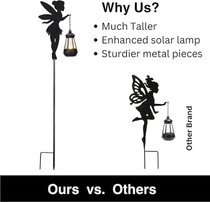 Solar Fairy Garden Decorations Solar Lighting 1 Pair – Outdoor Color-Changing Fairy Statues with Metal Stakes, Garden Ornaments for Lawn, Yard, Patio Decor (Type B Color-Shifting)