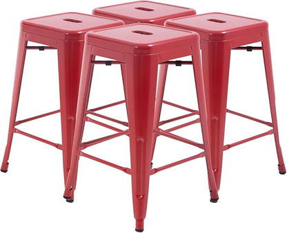 FDW Metal Bar Stools Set of 4 Counter Height Bar Stools 24 Inches Industrial Bar Chairs Patio Stool Stackable Backless Stool Indoor Outdoor Metal Kitchen Stools Bar Chairs (Red, 24")