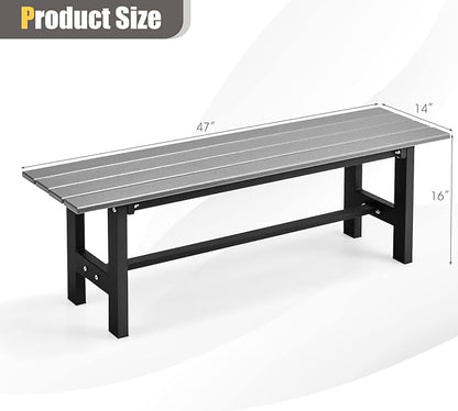 Patio Bench for 2 with Slatted HDPE Seat, 660 lb Capacity, Grey
