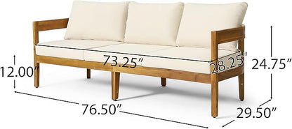 Brooklyn Outdoor 3 Seater Sofa with Cushions - Acacia Wood - Teak/Beige