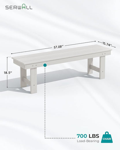 SERWALL Outdoor Dining Set for 6, HDPE Dining Furniture Set with Umbrella Hole Cut-Out Table and 1 Dining Bench and 4 Chairs, All Weather Outdoor Dining Bench Sets, White