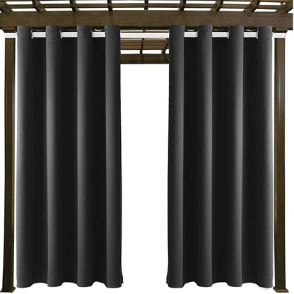 Waterproof Outdoor Curtain W52 x L84 - Grommet Top Sunlight Blocking Window Treatment Drapes Blackout Curtains for Home Bedroom Living Room Outdoor Patio Porch Pergola (Dark Gray, 2 Panels)