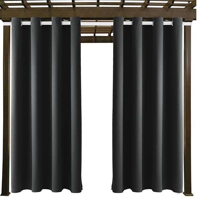 Outdoor Indoor Curtains W52 x L108 for Patio - Weather-resistant Window Panels Privacy Protect Grommet Top Thermal Insulated Home Curtain for Porch Pergola Garden (Dark Gray, 2 Panels)