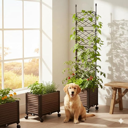 WESOCES 3-Tier Vertical Plant Stand with Rolling Base – Indoor/Outdoor Garden Planter, Space-Saving Flower Rack for Small Plants and Herbs, Brown