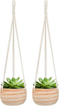 Mkono Ceramic Hanging Planter Macrame Plant Holder 5 Inch Cute Succulent Cactus Pot with Cotton Rope Hanger for Indoor Outdoor Decor, 2 Pack