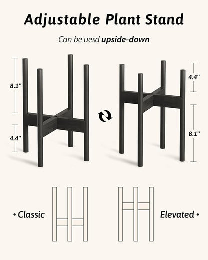 Adjustable Plant Stand Indoor, Bamboo Plant Stand Fits 8 9 10 11 12 Inches, Small Corner Planter Holder for Indoor Plants, Single Floor Plant Stands for Living Room Balcony, Pure Black