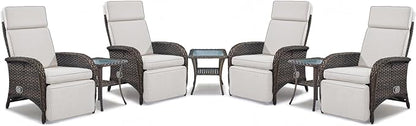 Belord 7 Piece Wicker Patio Furniture Set - 4 Adjustable Outdoor Recliner Chairs with 3 Side Table Patio Conversation Set,155° Lay Flat Chaise Lounge Chair Outdoor for Pool Deck Brown