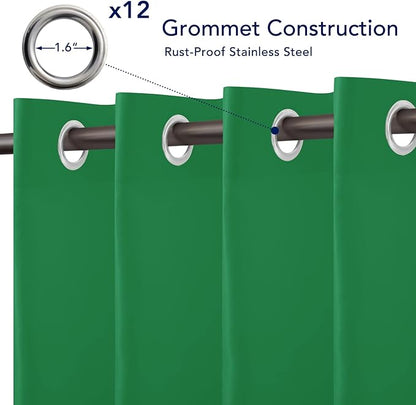 PureFit Outdoor Curtains for Patio Waterproof Weatherproof, UV Resistant Outside Curtains for Gazebo, Front Porch, Pergola, Sun Blocking Privacy Curtain, 100W x 95L inch, 1 Panel, Green
