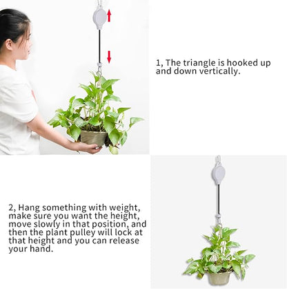 6 Pcs Retractable Plant Hanger, Easy Reach Plant Pulley Adjustable Height Wheel for Hanging Plants - Heavy Duty for Garden Baskets Pots & Birds Feeder - White