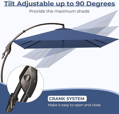 Grand patio 10x10 FT Patio Cantilever Umbrella with Base Outdoor Large Square Tilting Offset Umbrellas for Poolside Deck (Navy Blue, 10x10 FT)