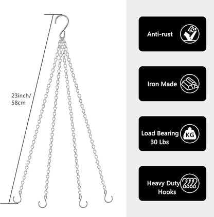 garini 6 Pack, 23 Inch Silver Hanging Baskets Chain, Hanging Chains with Hooks Flower Pot Chain Replacement Plant Hangers for Planters, Bird Feeders and Lanterns