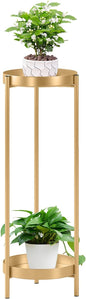 Metal Gold Tall Plant Stand Indoor or Outdoor - 30 inch 2 Tier Modern Corner Planter Shelf Rack with 2 Removable Display Shelves(10 inch) for Bedroom Living Room Balcony