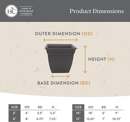 The HC Companies Eclipse Square Plastic Planter w/ Attached Saucer - Outdoor & Indoor Plant Pot with Drainage Holes - Lightweight, UV-Resistant Plastic Pots For Plants (12" Black, Pack of 1)