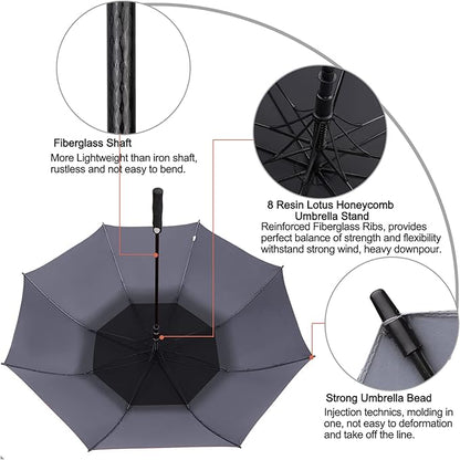 G4Free 47/54/62/68/72 Inch Automatic Open Golf Umbrella Oversize Extra Large Double Canopy Vented Windproof Waterproof Stick Umbrellas