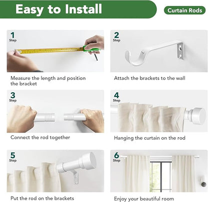 Curtain Rods for Windows 48 to 84, 1 Inch Adjustable White Heavy Duty Long Curtain Rod, Modern Style Indoor Outdoor Window Drapery Rods with End Caps, Size 32" - 90"
