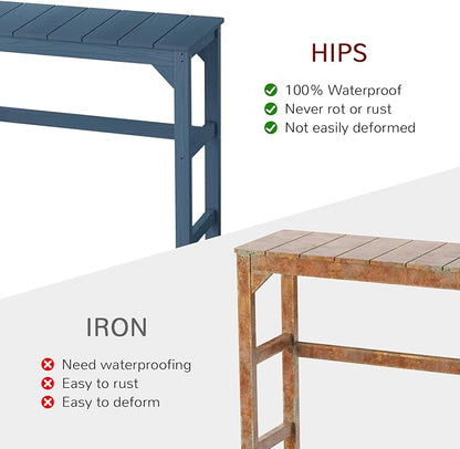 Stoog All-Weather Outdoor Bar Table, Patio Counter Height Bar Tables with Waterproof Top, Never Fade or Rot, for Balcony, Backyard, Porch, and Poolside, Blue