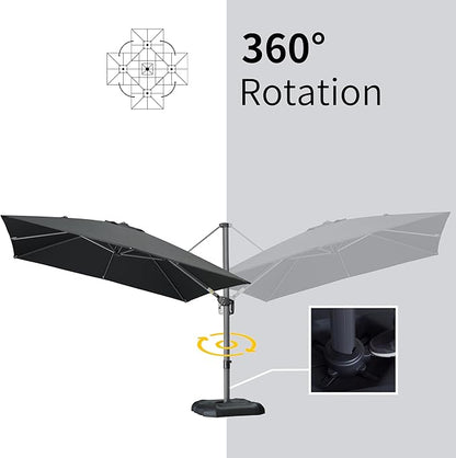 PURPLE LEAF 10' X 13' Square Cantilever Umbrella Patio Umbrella with Base Outdoor Umbrella Aluminum Offset with 360-degree Rotation for Garden Deck Pool Patio Black