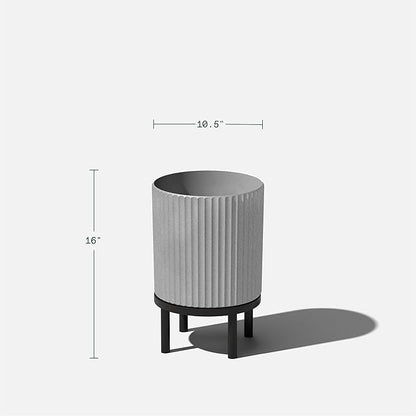 Veradek Demi Series Round Planter w/Stand for Porch/Patio | Durable Plastic-Stone Composite & Wooden Stand | Modern Décor for Tall Plants, Flowers