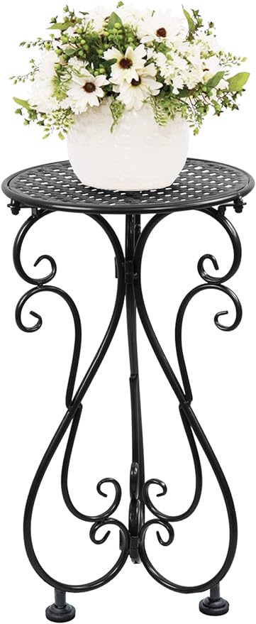 Metal Plant Stand, Heavy Duty Flower Pot Stand 17" Tall, Single Planter Holder for Indoor, Outdoor, Garden, Patio, Porch, Balcony, Home Decor, Black(1 Pack)
