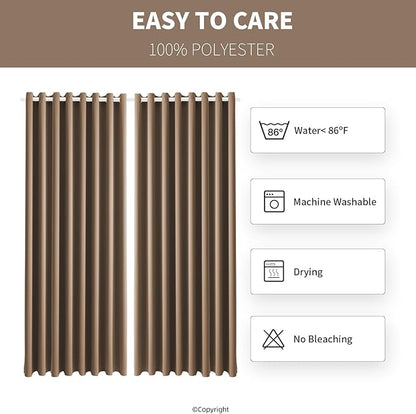 Waterproof Outdoor Curtain W105 x L95 - Grommet Top Sunlight Blocking Window Treatment Drapes Blackout Curtains for Home Bedroom Living Room Outdoor Patio Porch Pergola Cabana Gazebo (Camel Brown)