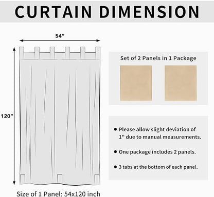 Easy-Going Outdoor Patio Curtains Detachable Tab Top Windproof Weatherproof Curtain for Cabana, Porch, Pergola and Gazebo, Tab Bottom Drape, 2 Panels, 54W x 120L inch, Beige
