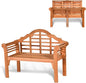 COSTWAY Folding Wooden Bench Outdoor, Crown-Like High Backrest, Patio Eucalyptus Wood Bench for Garden, Park & Porch