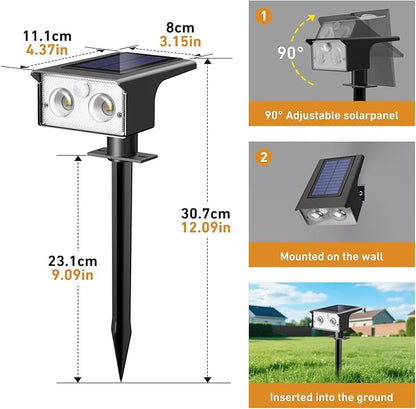 btfarm Solar Spot Lights Outdoor Waterproof, 4 Pack/3 Modes Motion Sensor Lights, Solar Powered Spotlights 2-in-1 Auto On/Off for Outside Pathway Yard Garden Lighting, Cool White