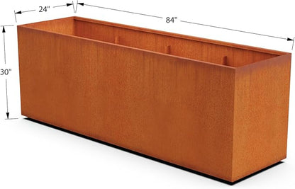 Plantercraft Corten Steel Planter 84x24x30 | Large Rectangular Planters for Outdoor Plants & Patios | Extra Large Heavy Duty Metal Planter Box for Privacy & Gardening