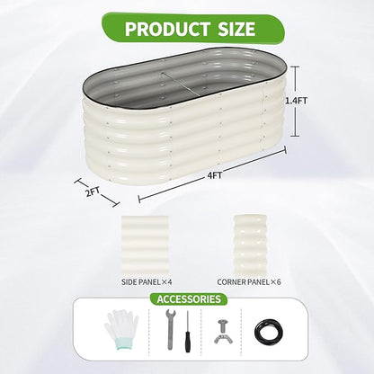 Galvanized Raised Garden Bed Outdoor- 2 Pcs Raised Beds for Gardening| Metal Planter Box, Steel Raised Garden Bed Kit with Gloves for Vegetables, Flower, Herbs (4x2x1.4FT, White)