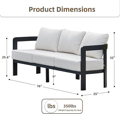 Outdoor Couch Aluminum Patio Furniture, 3-Seat All-Weather Metal Modern Patio Sofa with Washable Thick Cushion for Garden/Backyard/Porch, White