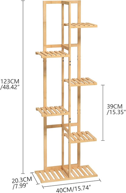 Laiensia Bamboo Plant Stand Rack 6 Tier,Multiple Stand Holder Shelf Rack, Indoor&Outdoor Planter Display Shelves for Patio Garden, Living Room, Corner Balcony and Bedroom,Wood Color