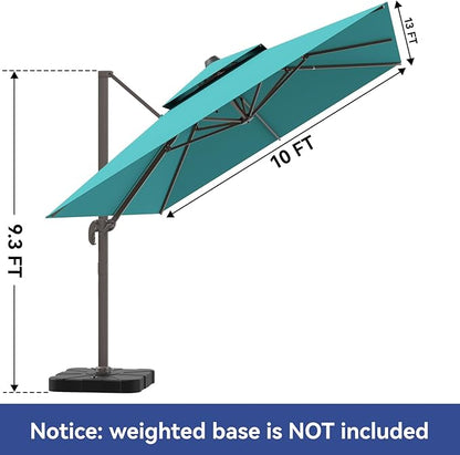10x13FT Cantilever Outdoor Patio Umbrellas, Double Top Large Rectangle Umbrella, Heavy Duty 360° Rotation Offset Outdoor Sun Shade Umbrella for Garden Deck Pool Backyard Patio, Turquoise