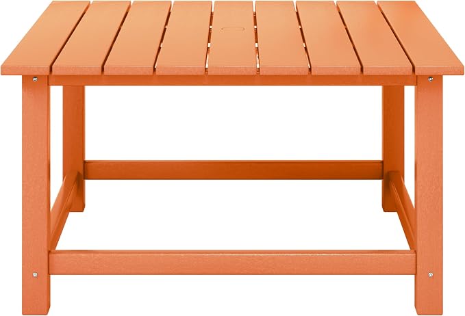 Coffee Table, Low Orange Square HDPE with Umbrella Hole