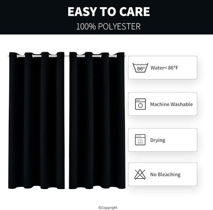 DIVA EN CAMINO DEC Outdoor Patio Curtain Waterproof Darkening Thermal Insulated Indoor Curtains for Bedroom, Porch, Living Room, Pergola, Cabana, W52 x L63, Black, Set of 2 Panels