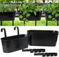 vensovo 16 Inch Railing Planter for Outdoor Plants - 5 Pack Large Metal Balcony Hanging Planters with Detachable Hooks and Drain Holes Oval Box Rail Pots for Home Garden Fence, Black