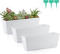 Skelang 3 Pcs Rectangular Plant Pot, 12" Flower Planter Box, Windowsill Container for Succulent, Herb, Vegetable (White)