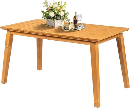 VINGLI Rectangular Outdoor Dining Table, Solid Cedar Wood Patio Table for 4-6 People, Waterproof Garden Table for Yard, Deck, Poolside (Teak)