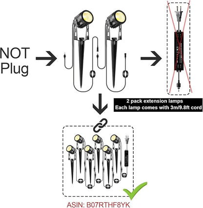 2 Pack Extension Lights Each with 3M/9.84ft Cables for Warm White Landscape Lights, No Plug/Adapter