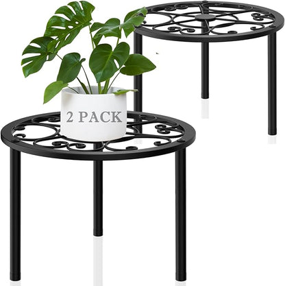 TOSKING 2-Pack Heavy Duty Metal Plant Stands - 10-inch Decorative Round Plant Stand, Adjustable Leveling Feet & Rust-Resistant Finish for Indoor/Outdoor Use