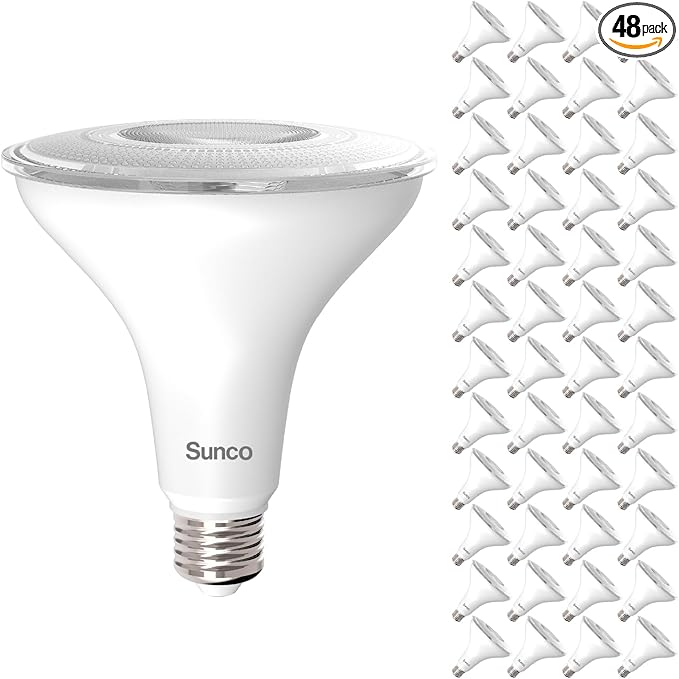 Sunco 48 Pack PAR38 LED Flood Light Outdoor Bulb, Waterproof Bright Dimmable 13W=100W, 5000K Daylight, 1050lm, E26 Base UL Energy Star Listed