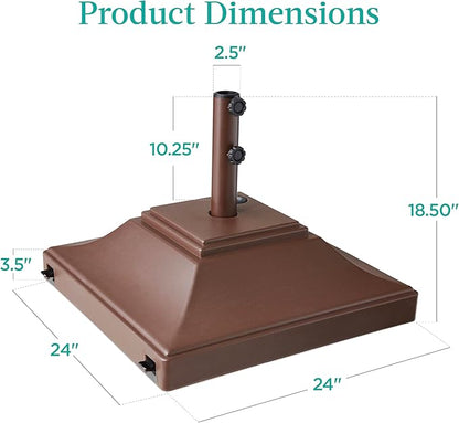 Best Choice Products Fillable Mobile Umbrella Base, Heavy Duty Base, Square Tiered Market Stand for Patio, Deck, Outdoor w/ 4 Wheels, 2 Locks, 2 Knobs, 120lb Capacity - Brown