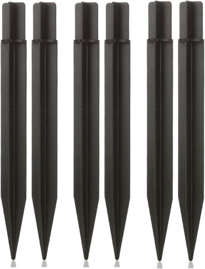 8.25" Reinforced ABS Plastic Solar Ground Spikes - Durable Solar Light Replacement Stakes for Garden, Pathway, Deck, Camping, Christmas Lights (Fits 0.83" Inside Diameter) (Black-6 Pack)