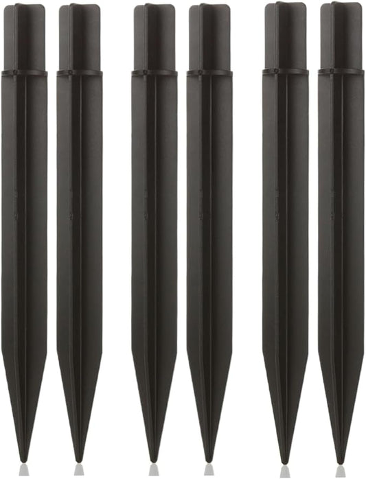 8.25" Reinforced ABS Plastic Solar Ground Spikes - Durable Solar Light Replacement Stakes for Garden, Pathway, Deck, Camping, Christmas Lights (Fits 0.83" Inside Diameter) (Black-6 Pack)