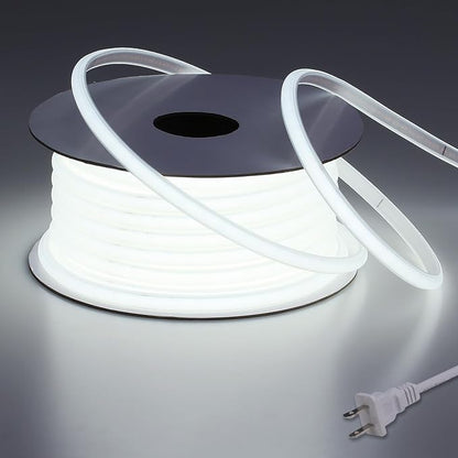 AC 110V COB LED Strip Lights Outdoor Waterproof 65.6ft, 6000K Cool White Super Bright 200W CRI 90+ LED Rope Light, IP65 Flexible Cuttable, for Bedroom Garden Commercial House