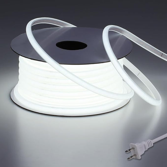 AC 110V COB LED Strip Lights Outdoor Waterproof 65.6ft, 6000K Cool White Super Bright 200W CRI 90+ LED Rope Light, IP65 Flexible Cuttable, for Bedroom Garden Commercial House