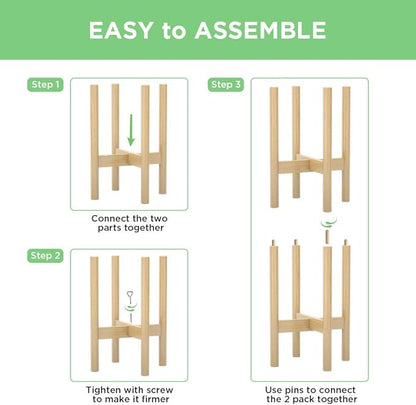 MUDEELA 2 Pack Indoor Plant Stands, 2 Tier Tall Plant Stand 30 inches, Mid Century Bamboo Plant Stand, Adjustable Width 8 - 12 inches, Fits Pot Size of 8 9 10 11 12 inches Pot & Plant Not Included, Natural